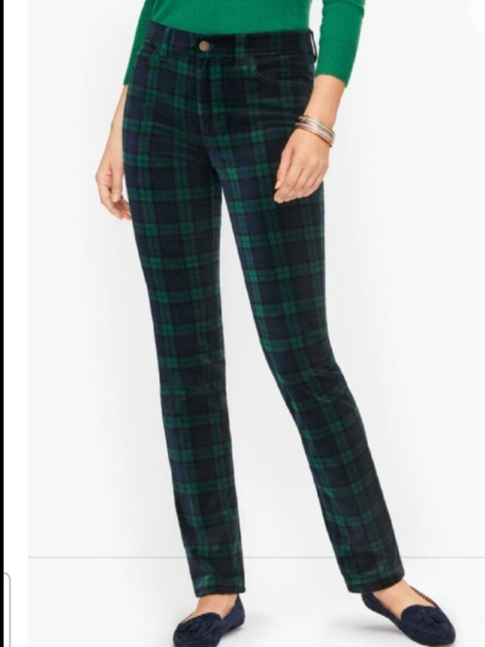 NWOT TALBOTS Velveteen Straight Leg Pants - Black Watch Plaid 6P